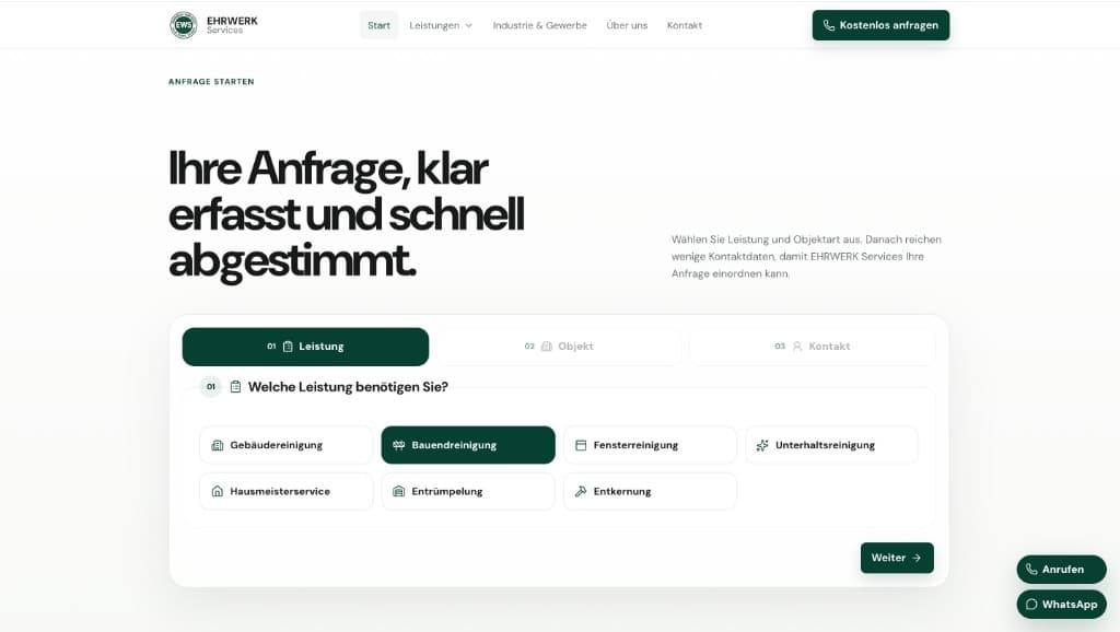 Anfrageformular von ehrwerk.de